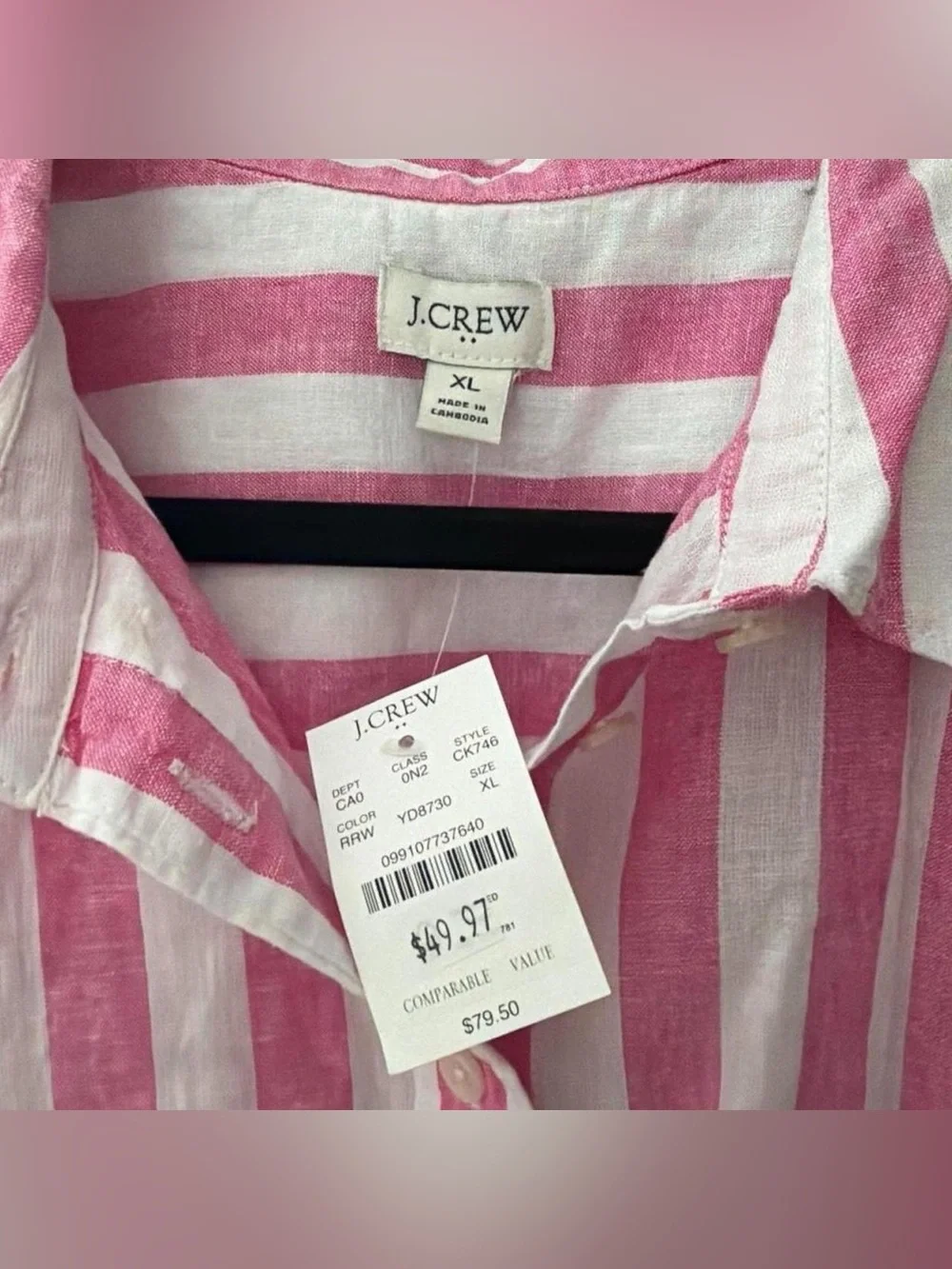 J. Crew Pink and White Striped Collared Shirt
